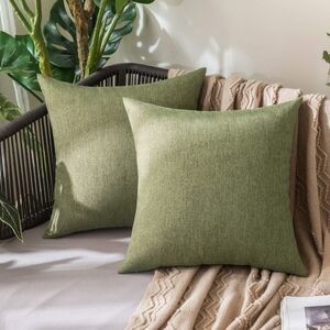 Outdoor Solid Waterproof Throw Pillow Covers Faux Linen Garden Farmhouse Cushion
